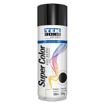 Tinta Spray Super Color Preto Brilhante 350 ML Tekbond